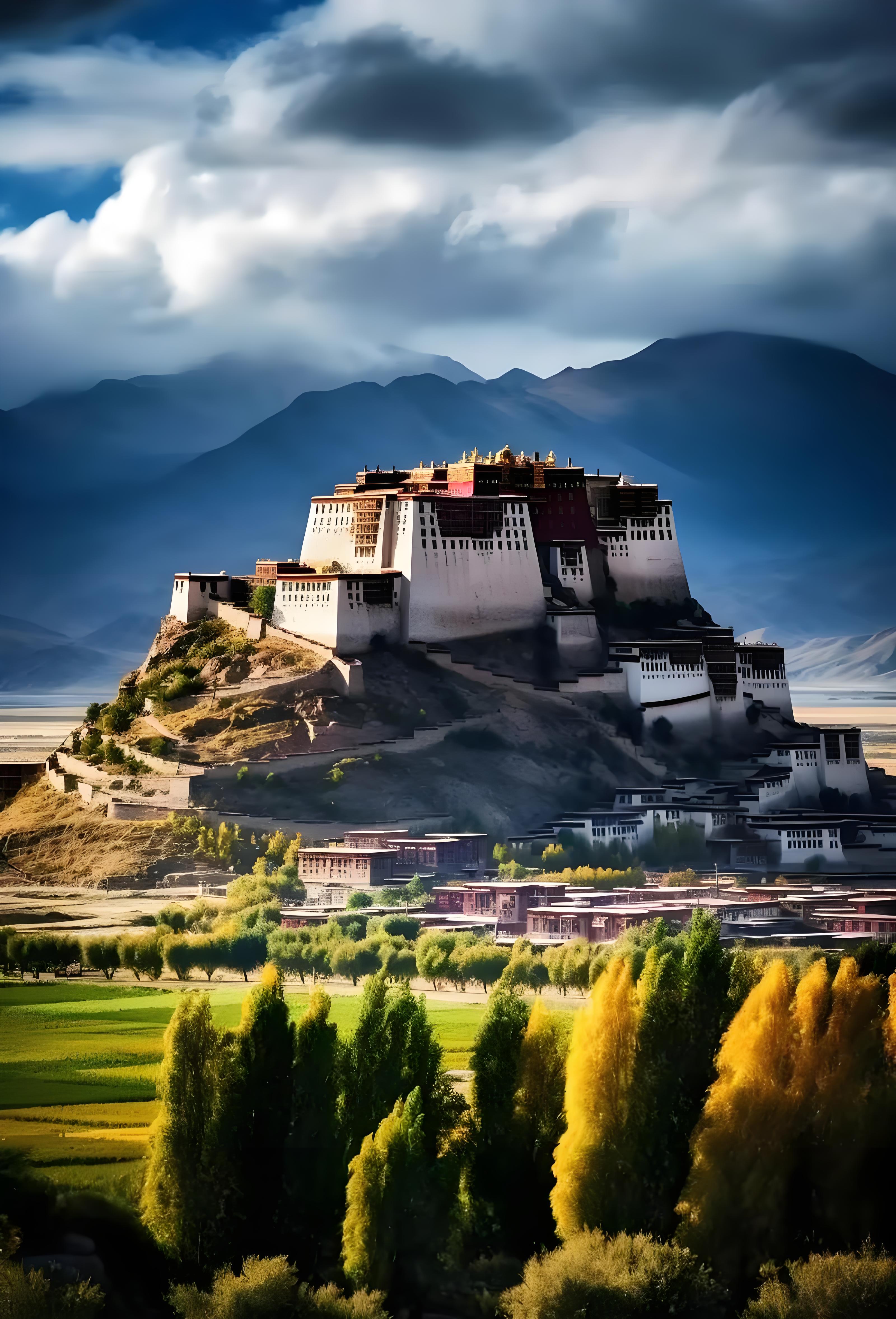 Potala Palace panorama, showing the majestic architecture and surrounding scenery