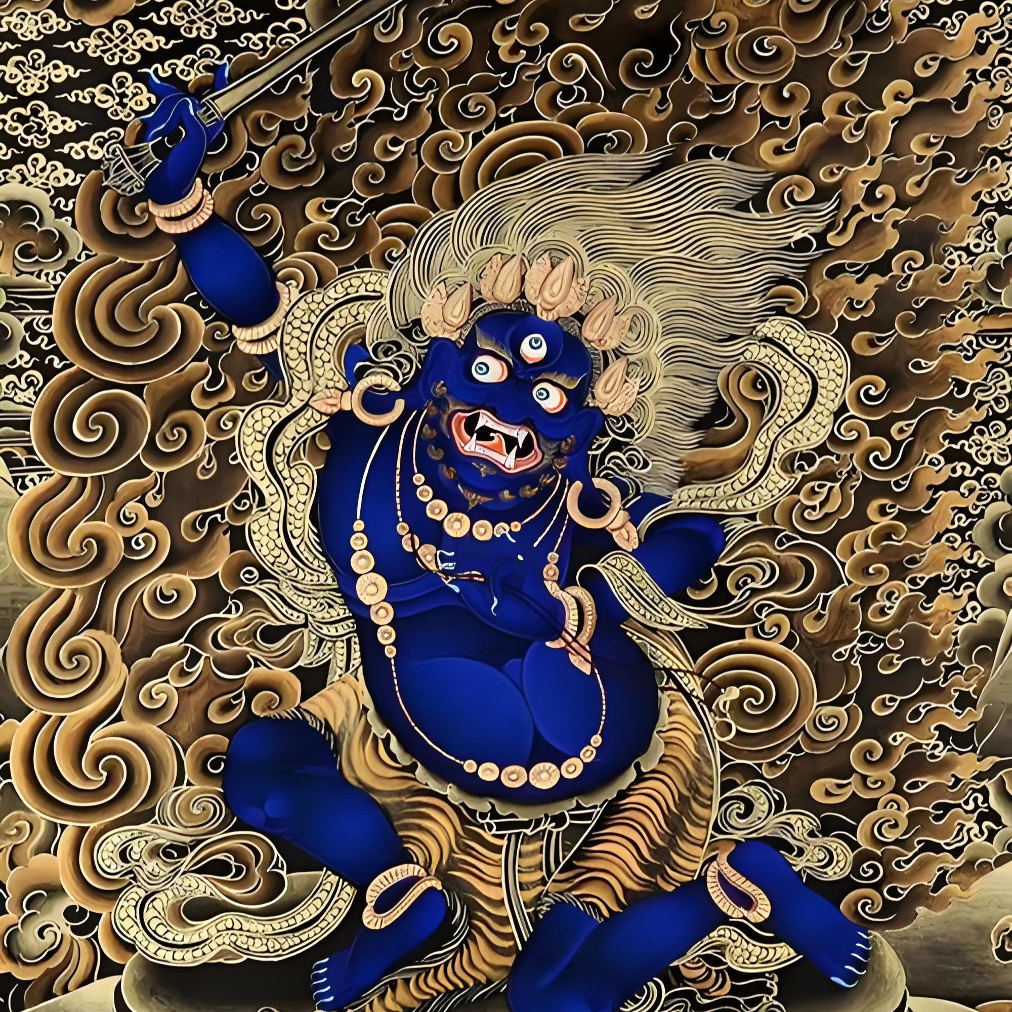 Acala hand-painted Thangka pendant detail image, showing exquisite craftsmanship and intricate details