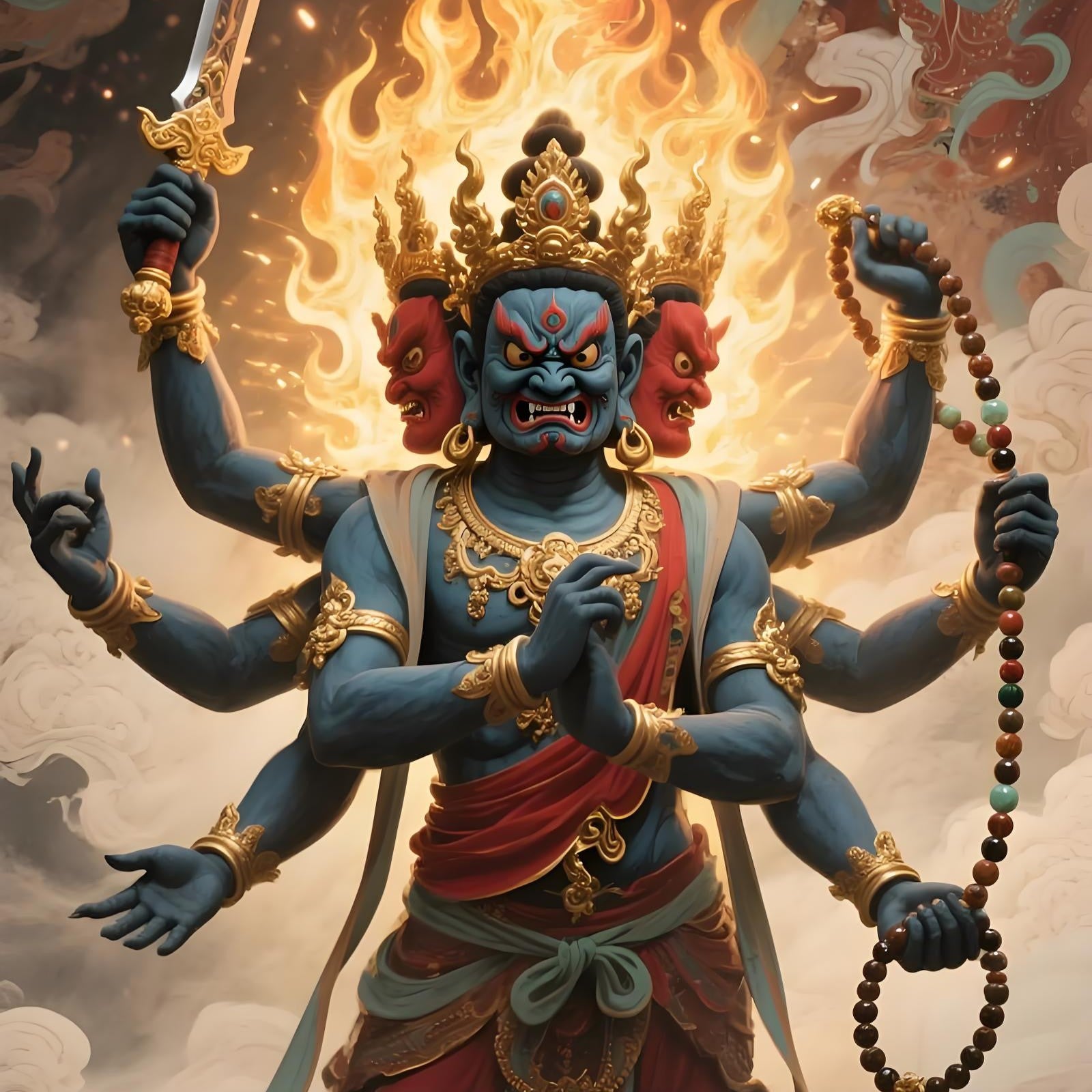 Acala portrait image, showing solemn and fierce appearance with exquisite details
