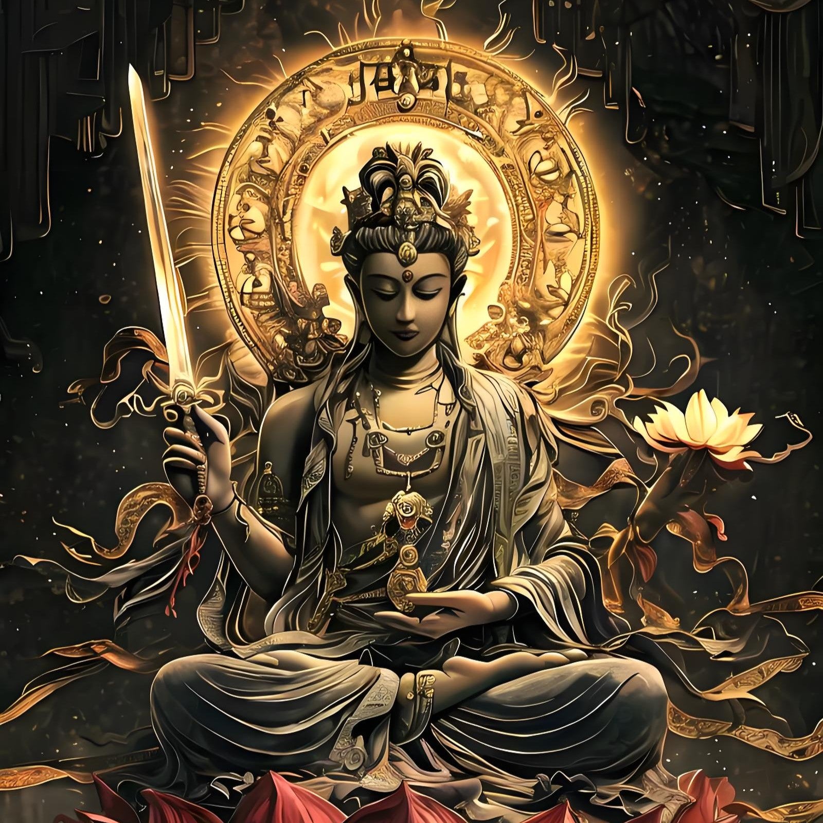 Ākāśagarbha Bodhisattva Thangka art image, showing exquisite details and traditional artistic style
