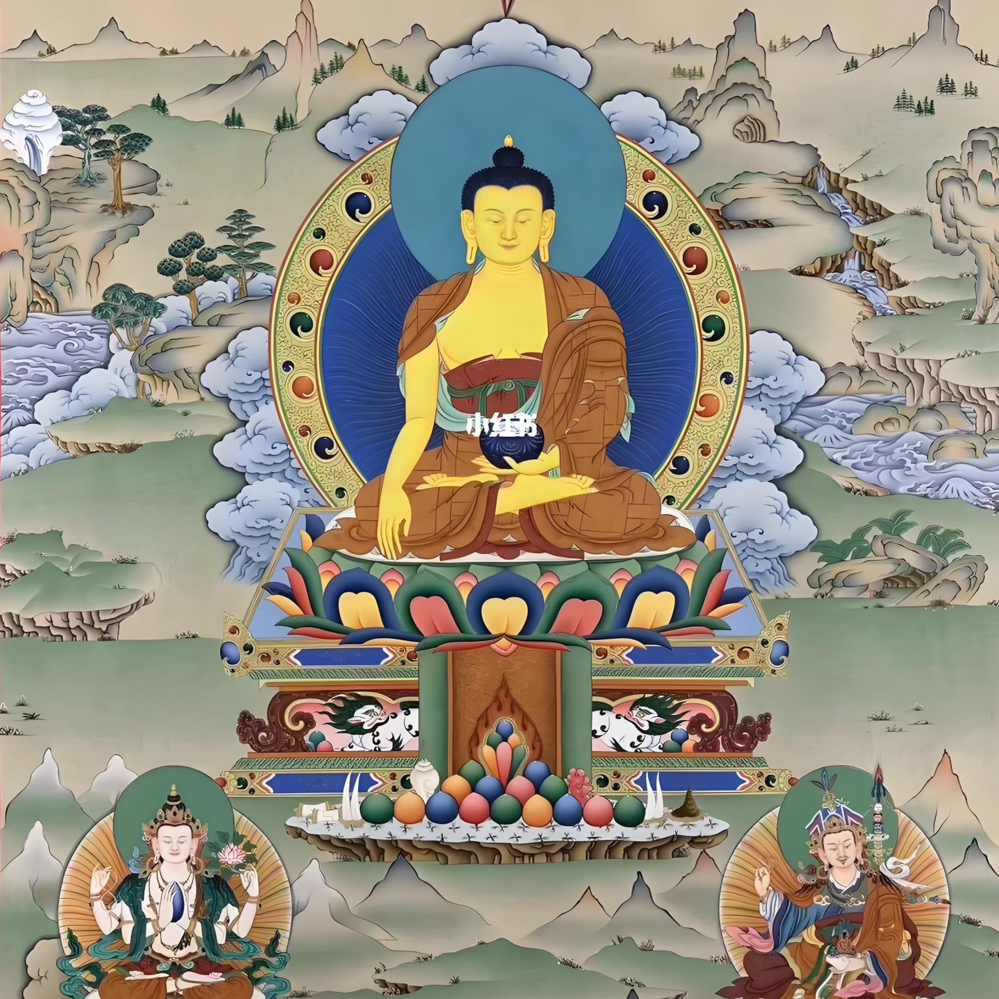 Amitabha Buddha hand-painted art set photo, showing exquisite details and handcrafted features