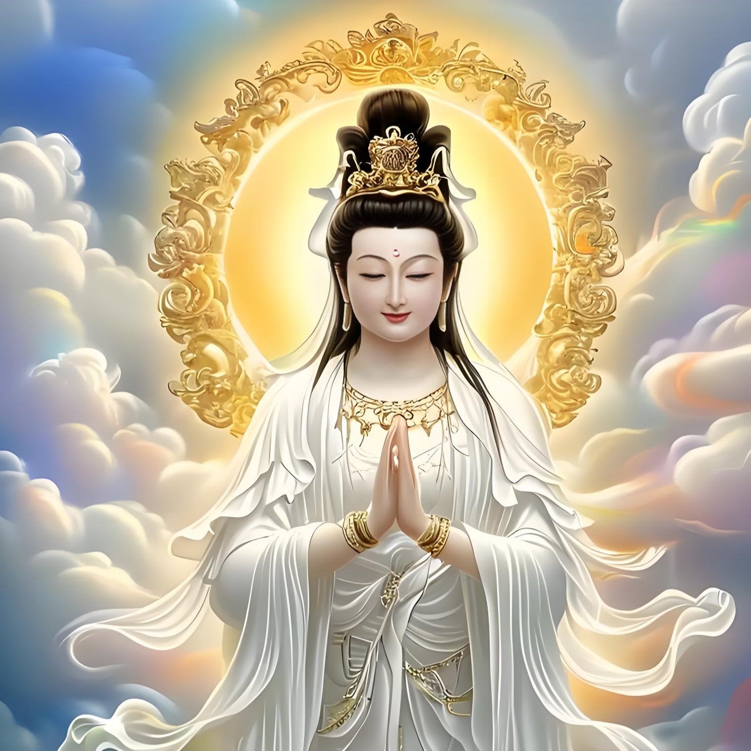 Avalokiteshvara portrait image, showing compassionate and solemn appearance with exquisite details