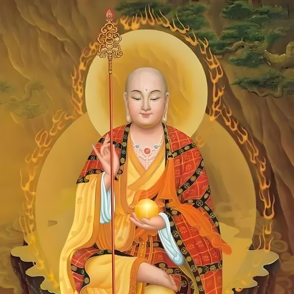 Jizo Bodhisattva hand-painted Thangka art poster image, showing exquisite details and traditional artistic style