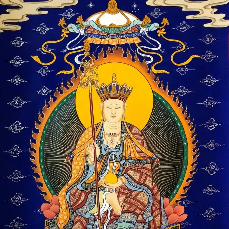 Jizo Bodhisattva hand-painted Thangka image, showing exquisite hand-painted details and traditional artistic style