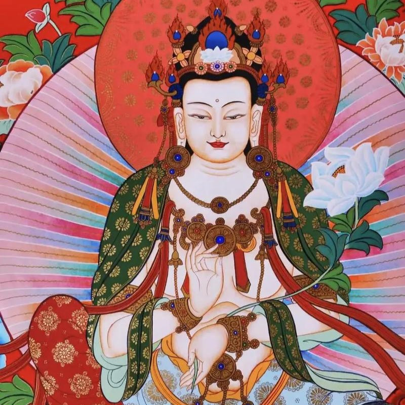 Mahasthamaprapta hand-painted Thangka art poster image, showing exquisite details and traditional artistic style