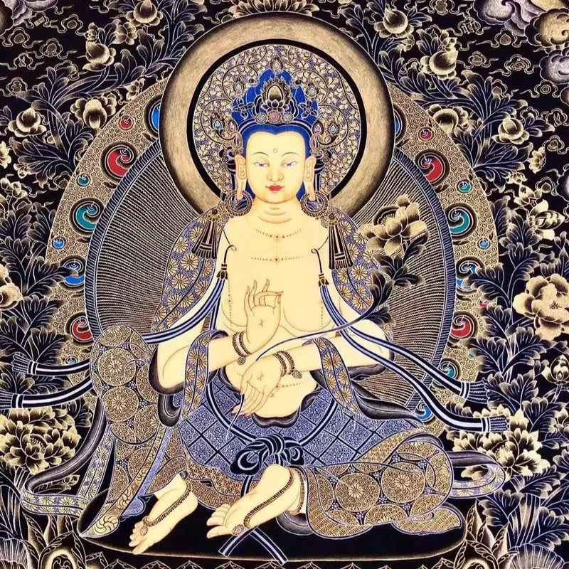 Mahasthamaprapta hand-painted Thangka expression image, showing solemn and compassionate appearance with exquisite hand-painted details
