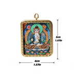 Mahasthamaprapta hand-painted Thangka pendant double-sided size image, showing front and back with detailed measurements