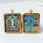 Mahasthamaprapta hand-painted Thangka pendant double-sided product display, showing front and back with detailed craftsmanship