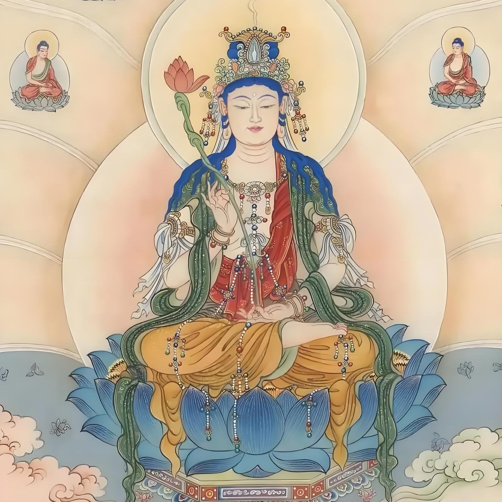 Mahasthamaprapta hand-painted Thangka image, showing exquisite hand-painted details and traditional artistic style