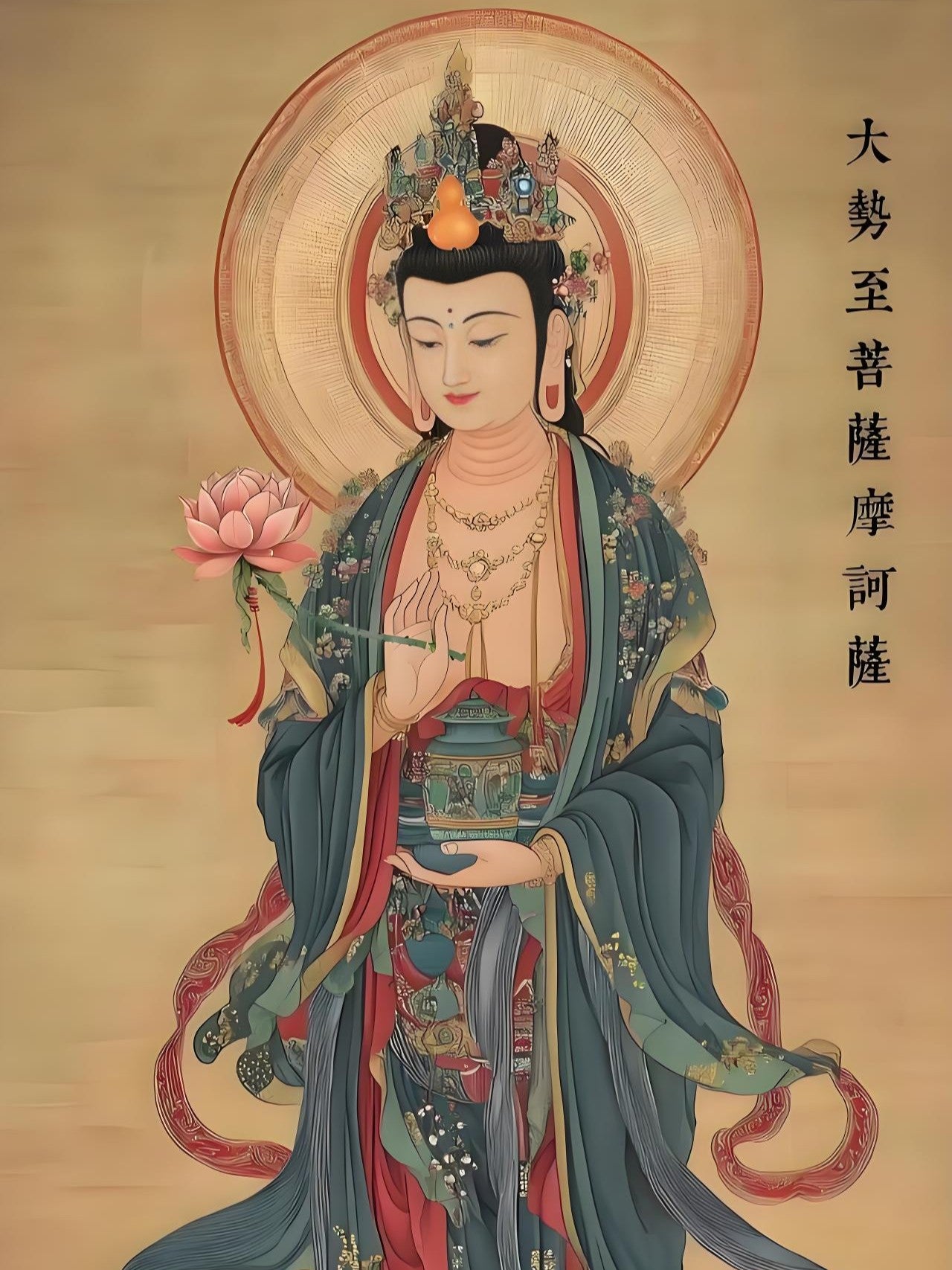 Mahasthamaprapta portrait image, showing solemn and compassionate appearance with exquisite details
