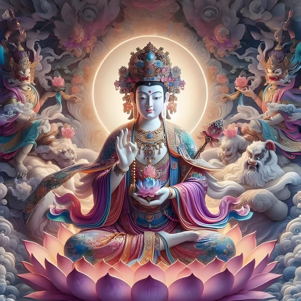 Manjushri hand-painted Thangka art poster image (expression detail), showing wise and solemn appearance with exquisite hand-painted details