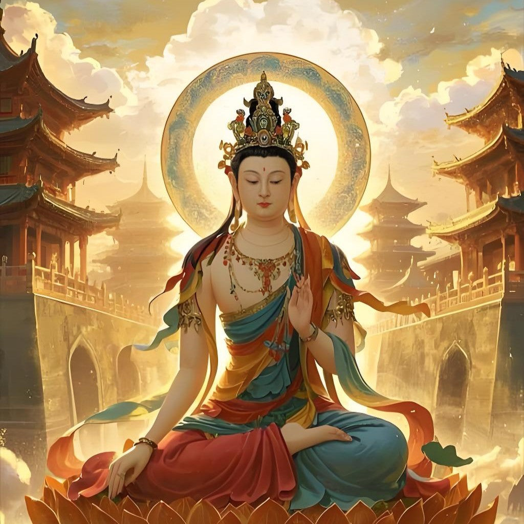 Manjushri hand-painted Thangka wall hanging image (expression detail), showing wise and solemn appearance with exquisite hand-painted details