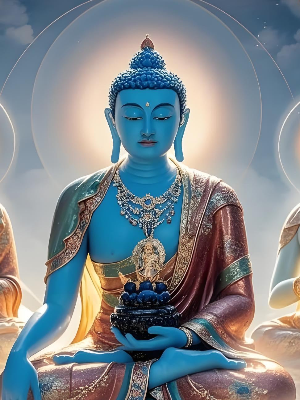 Medicine Buddha portrait image, showing solemn and compassionate appearance with exquisite details
