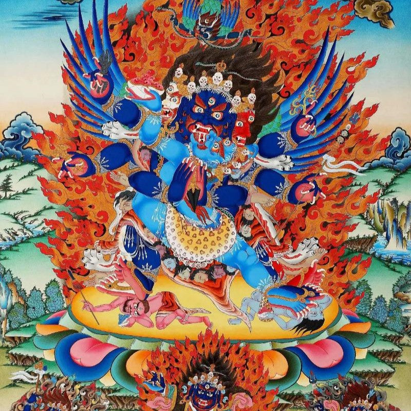 Hand-painted Thangka of Phurba Vajra for protection and obstacle removal, Tibetan Buddhism