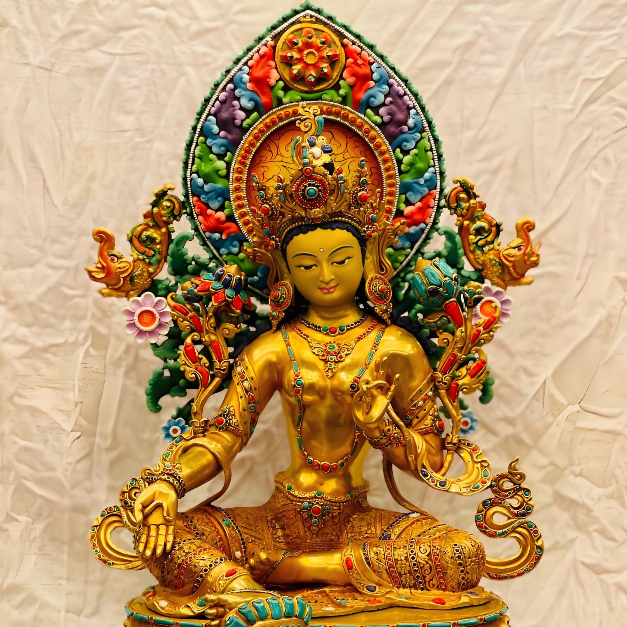 Pure gold Green Tara photo, showing overall appearance and exquisite golden craftsmanship