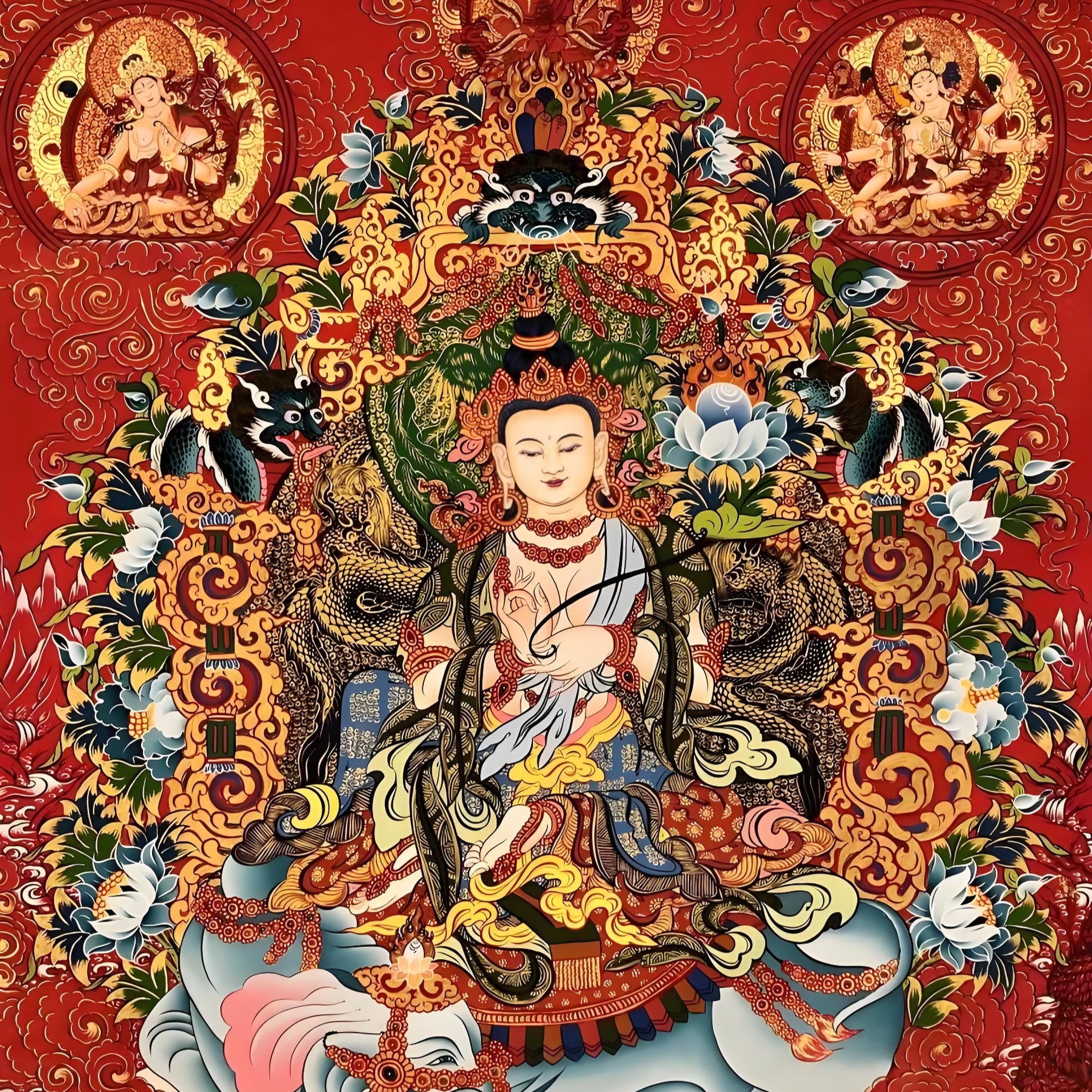 Red hand-painted Thangka image, showing exquisite colors and traditional hand-painted artistic style