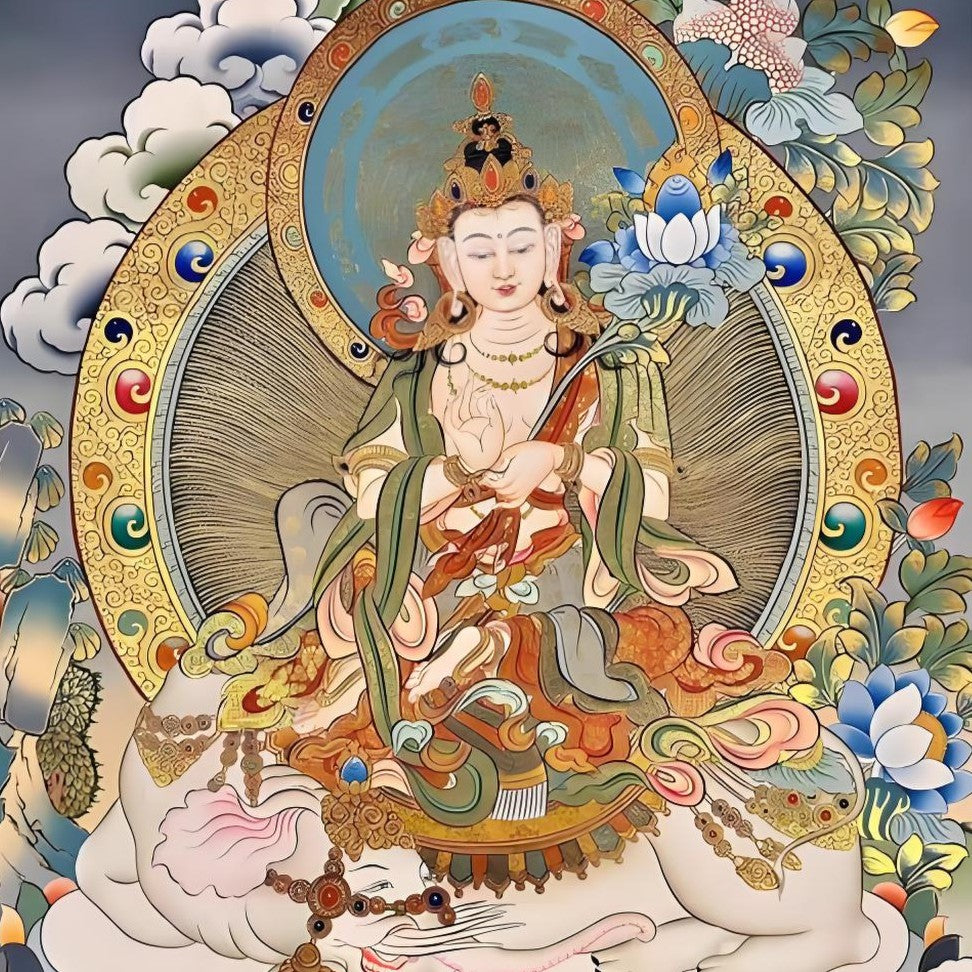 Samantabhadra hand-painted Thangka wall hanging image, showing full artwork and exquisite hand-painted details