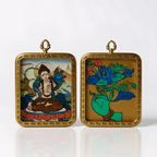 White Tara hand-painted Thangka pendant double-sided product display 2, showing front and back with detailed craftsmanship
