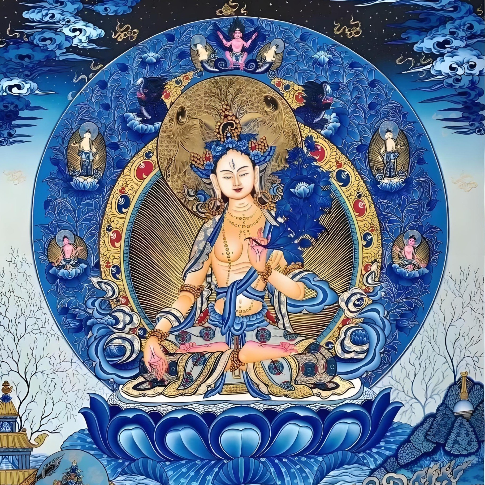 Hand-painted Thangka of White Tara, Tibetan Buddhist deity of longevity and compassion