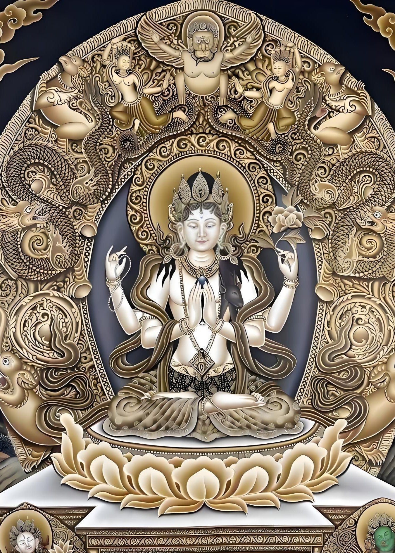 Full-body hand-painted Thangka of White Tara, Tibetan Buddhist art

文件名：white-tara-thangka-on-lotus