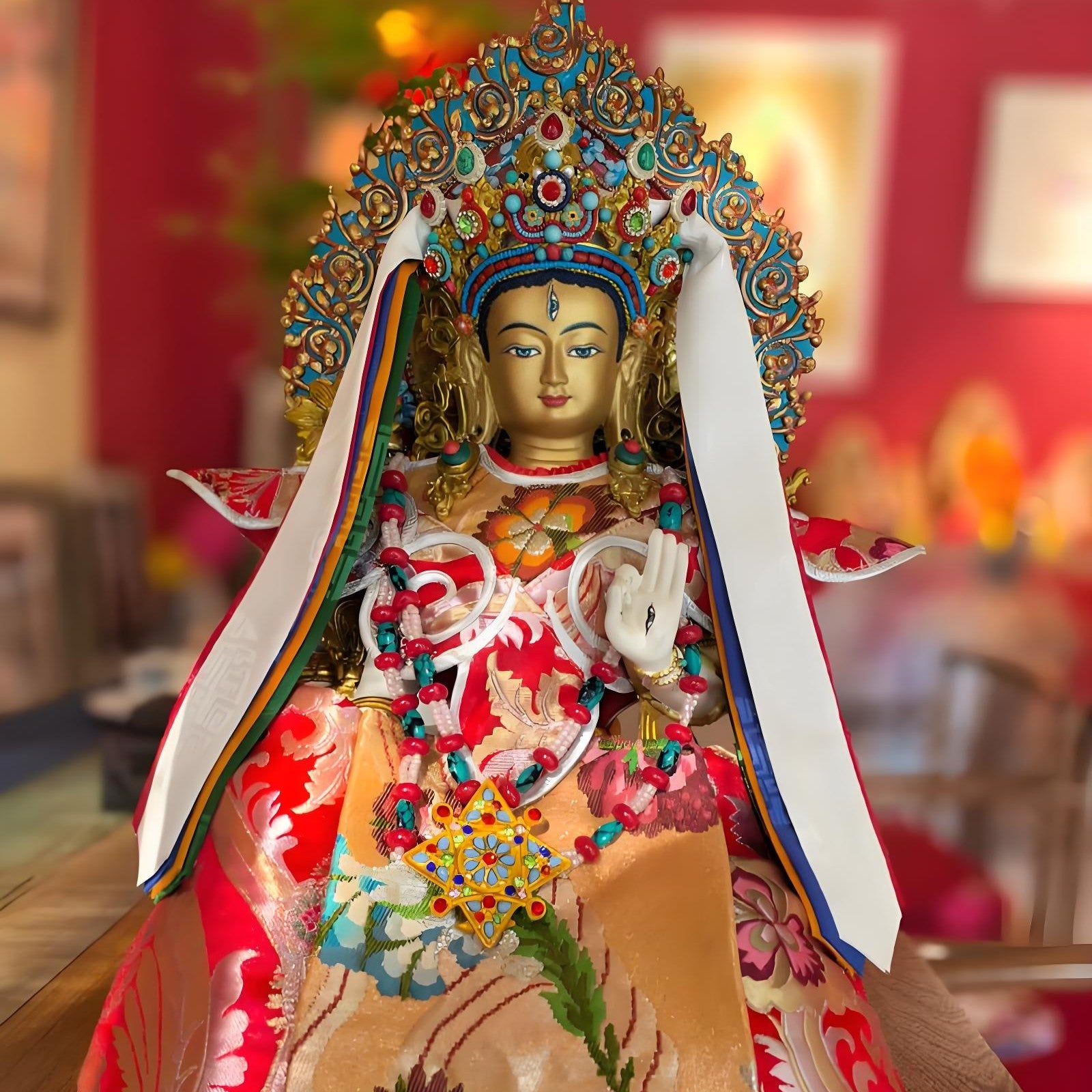 Hand-painted Thangka of sacred White Tara, Tibetan Buddhist protector deity
