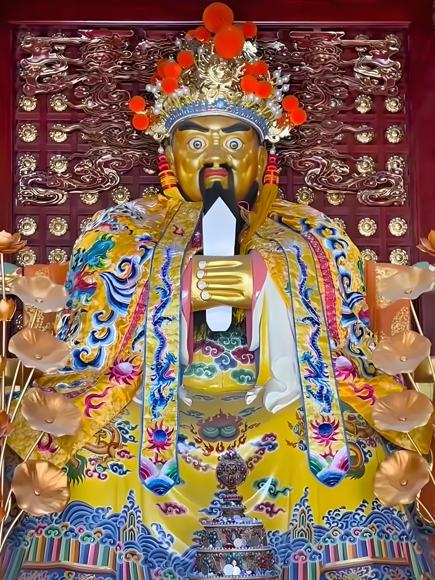 Hand-painted Thangka of Wu Ye on lotus pedestal, Tibetan Buddhist protector deity
