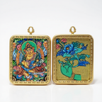 Yellow Jambhala Thangka pendant double-sided product display 2, showing front and back with detailed craftsmanship