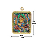 Yellow Jambhala Thangka pendant double-sided size image, showing front and back with detailed measurements