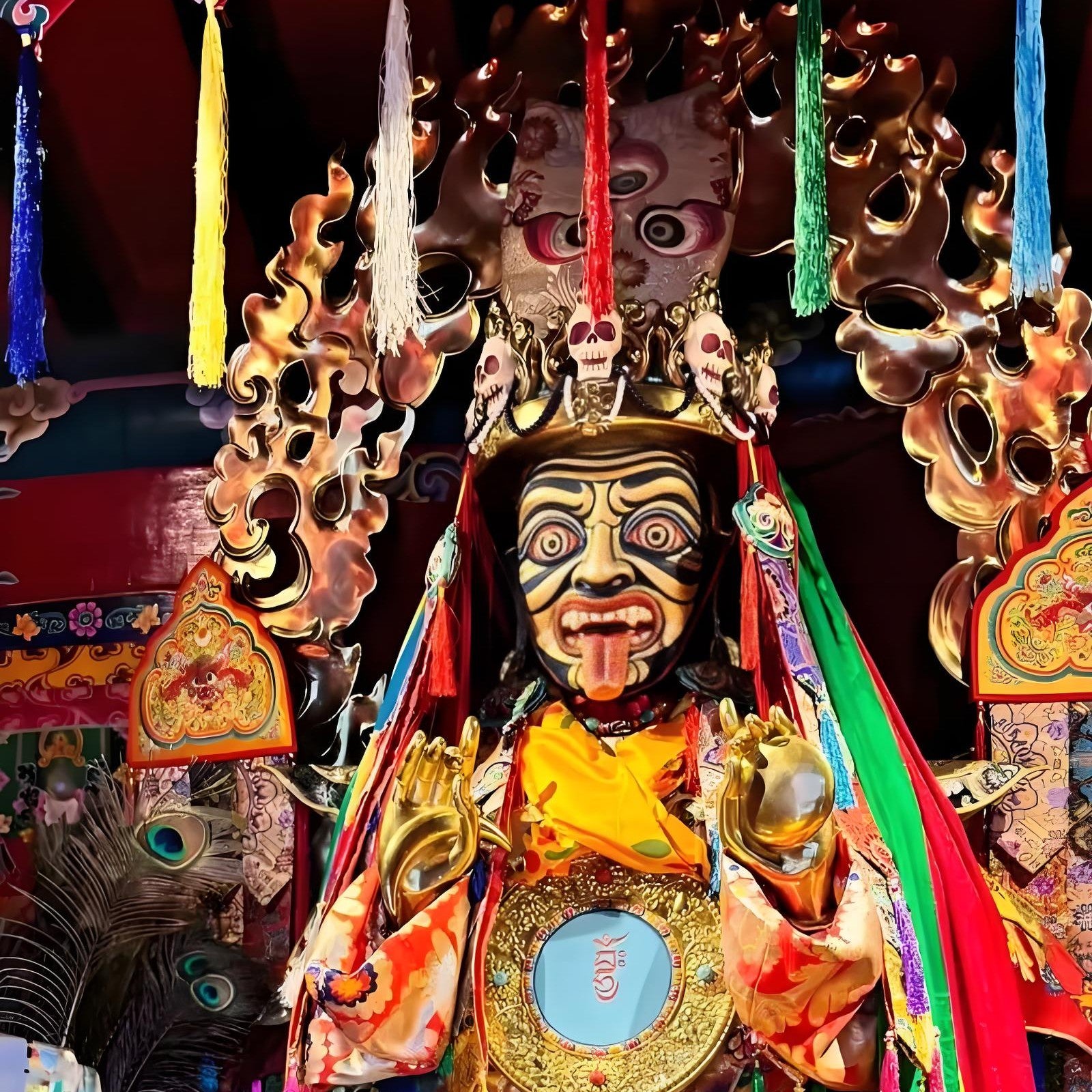 Hand-painted Thangka of Zhakilam on lotus pedestal, Tibetan Buddhism